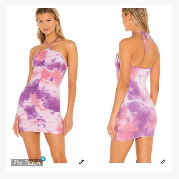 Superdown Ribbed Tie Dye Halter Dress - Picture 1 of 8